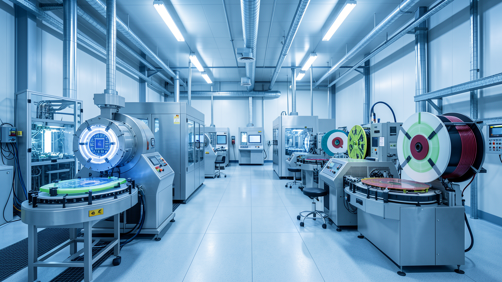 Advanced semiconductor manufacturing clean room with DRAM memory chip fabrication equipment
